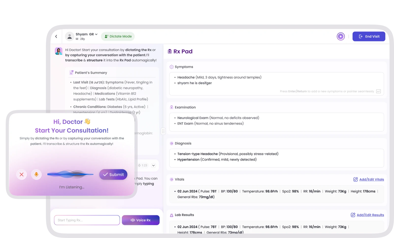 VoiceRx voice prescription interface